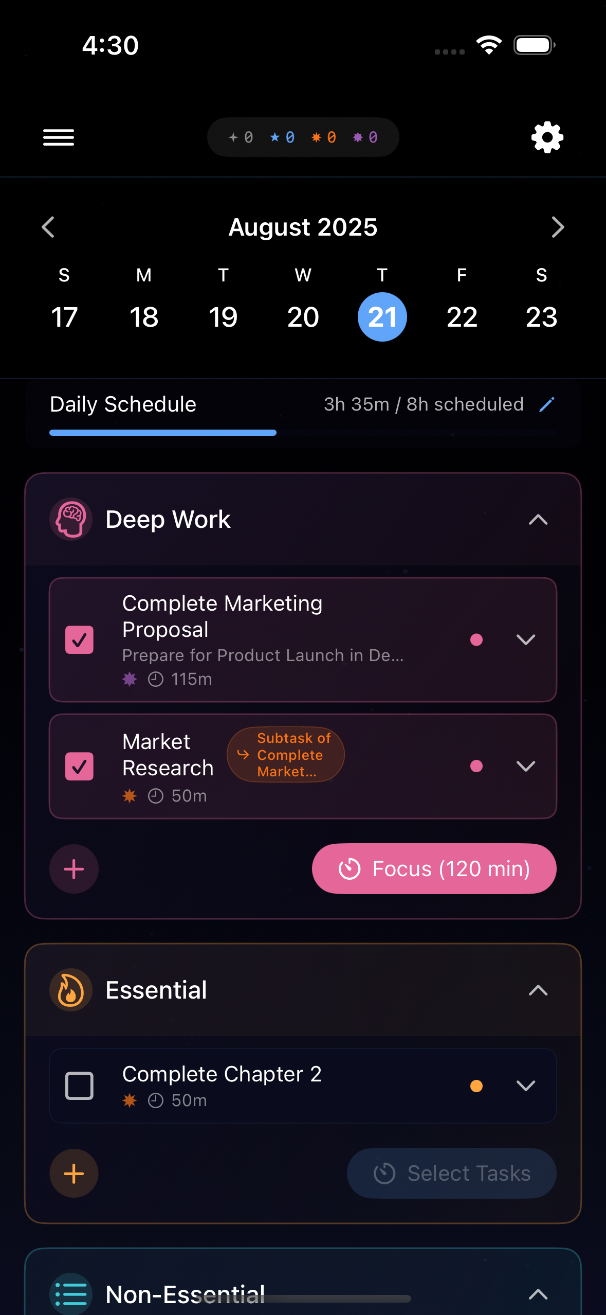 LyraFocus deep work planning interface